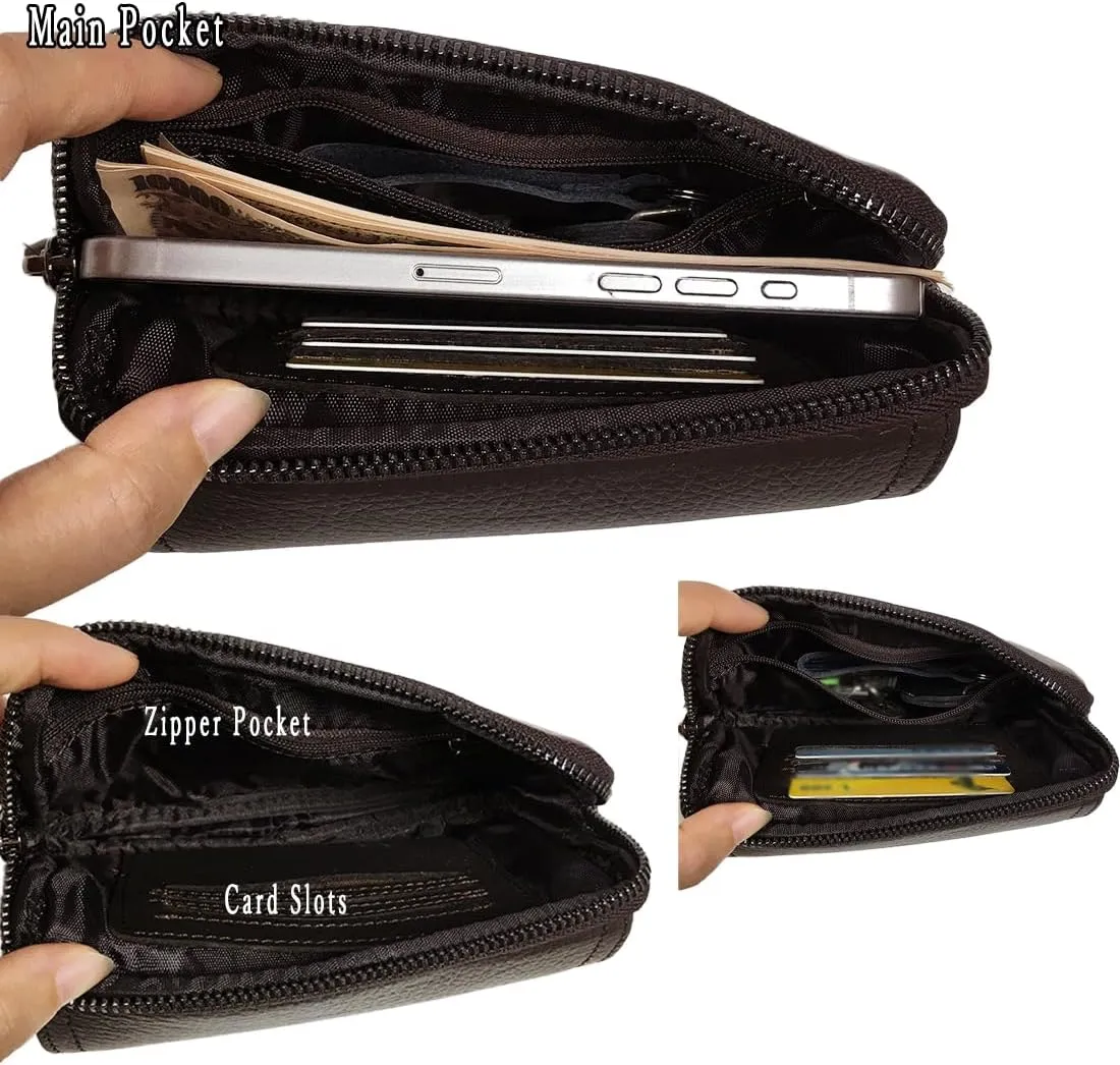 Men's Waist Belt Bag Leather Slim Business Outdoor Travel Cellphone Pouch Security Purse Daypack Lightweight Horizontal Coffee