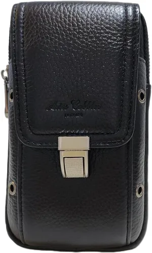 Men's Waist Belt Bag Leather Slim Business Outdoor Travel Cellphone Pouch Security Purse Daypack Lightweight Vertical Black
