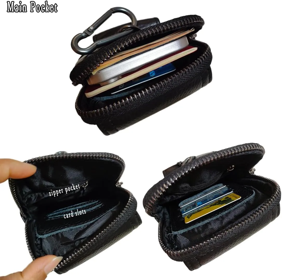Men's Waist Belt Bag Leather Slim Business Outdoor Travel Cellphone Pouch Security Purse Daypack Lightweight Vertical Black