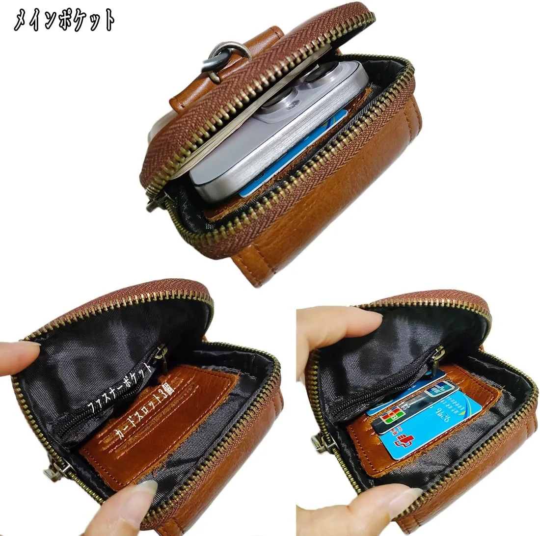 Men's Waist Belt Bag Leather Slim Business Outdoor Travel Cellphone Pouch Security Purse Daypack Lightweight Vertical Brown