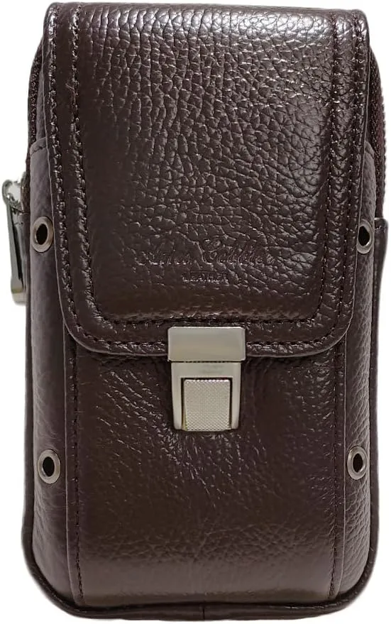 Men's Waist Belt Bag Leather Slim Business Outdoor Travel Cellphone Pouch Security Purse Daypack Lightweight Vertical Coffee