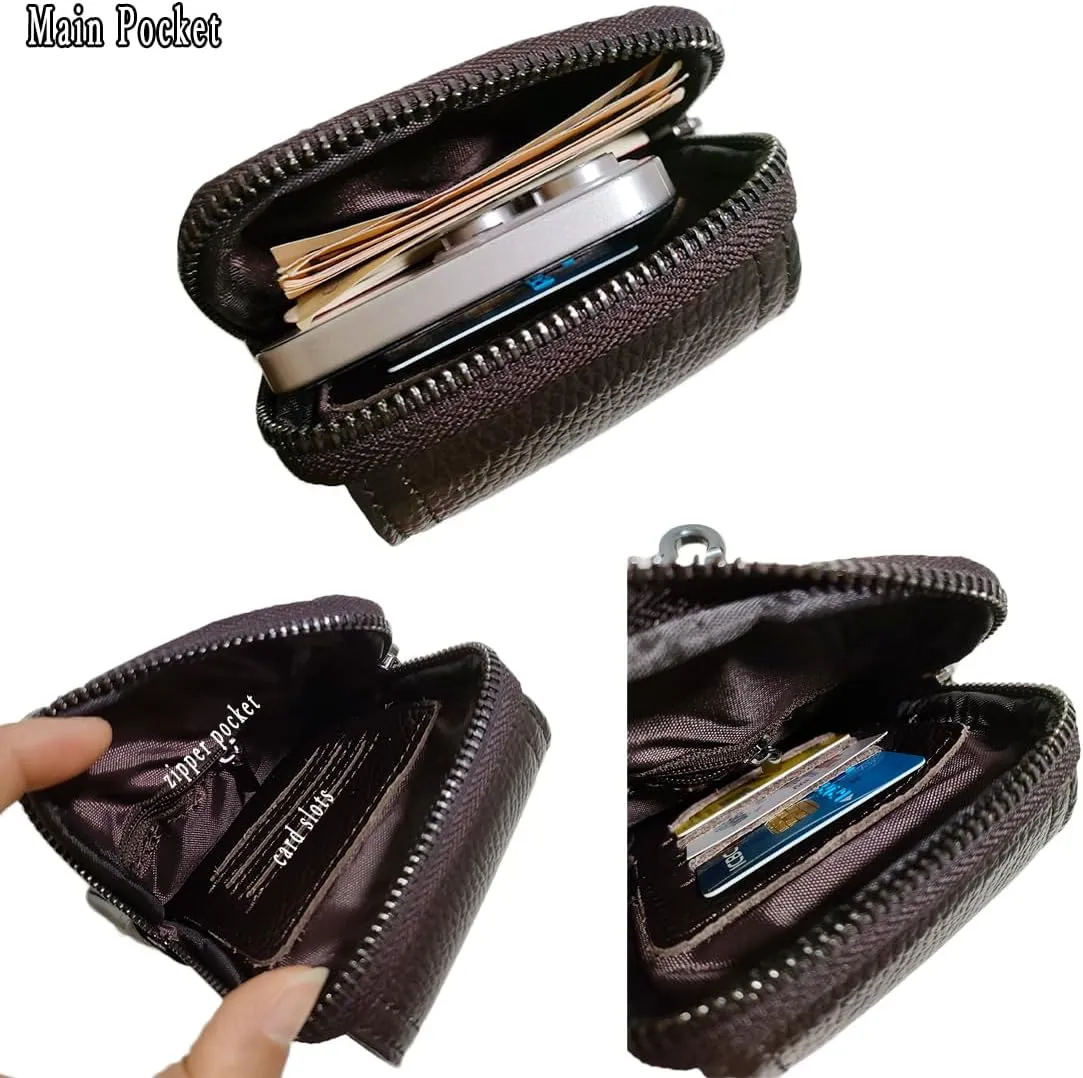 Men's Waist Belt Bag Leather Slim Business Outdoor Travel Cellphone Pouch Security Purse Daypack Lightweight Vertical Coffee