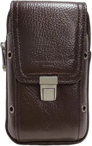 Men's Waist Belt Bag Leather Slim Business Outdoor Travel Cellphone Pouch Security Purse Daypack Lightweight Vertical Coffee