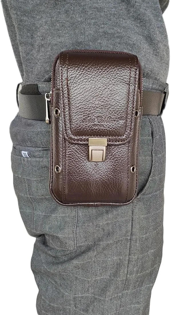 Men's Waist Belt Bag Leather Slim Business Outdoor Travel Cellphone Pouch Security Purse Daypack Lightweight Vertical Coffee
