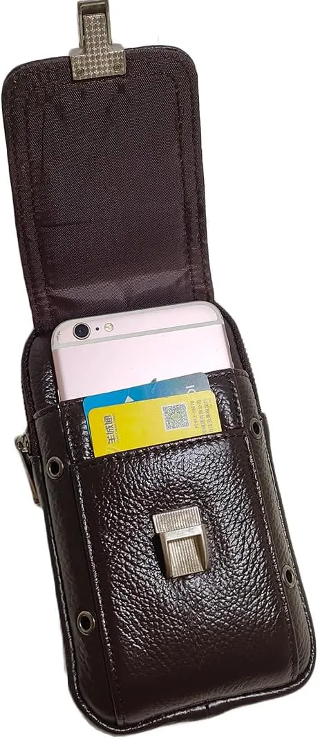 Men's Waist Belt Bag Leather Slim Business Outdoor Travel Cellphone Pouch Security Purse Daypack Lightweight Vertical Coffee