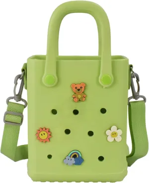 Mini Rubber Beach Bag with Strap & Charms, Waterproof EVA Beach Bag for Girls, Small Rubber Tote Bag for Women