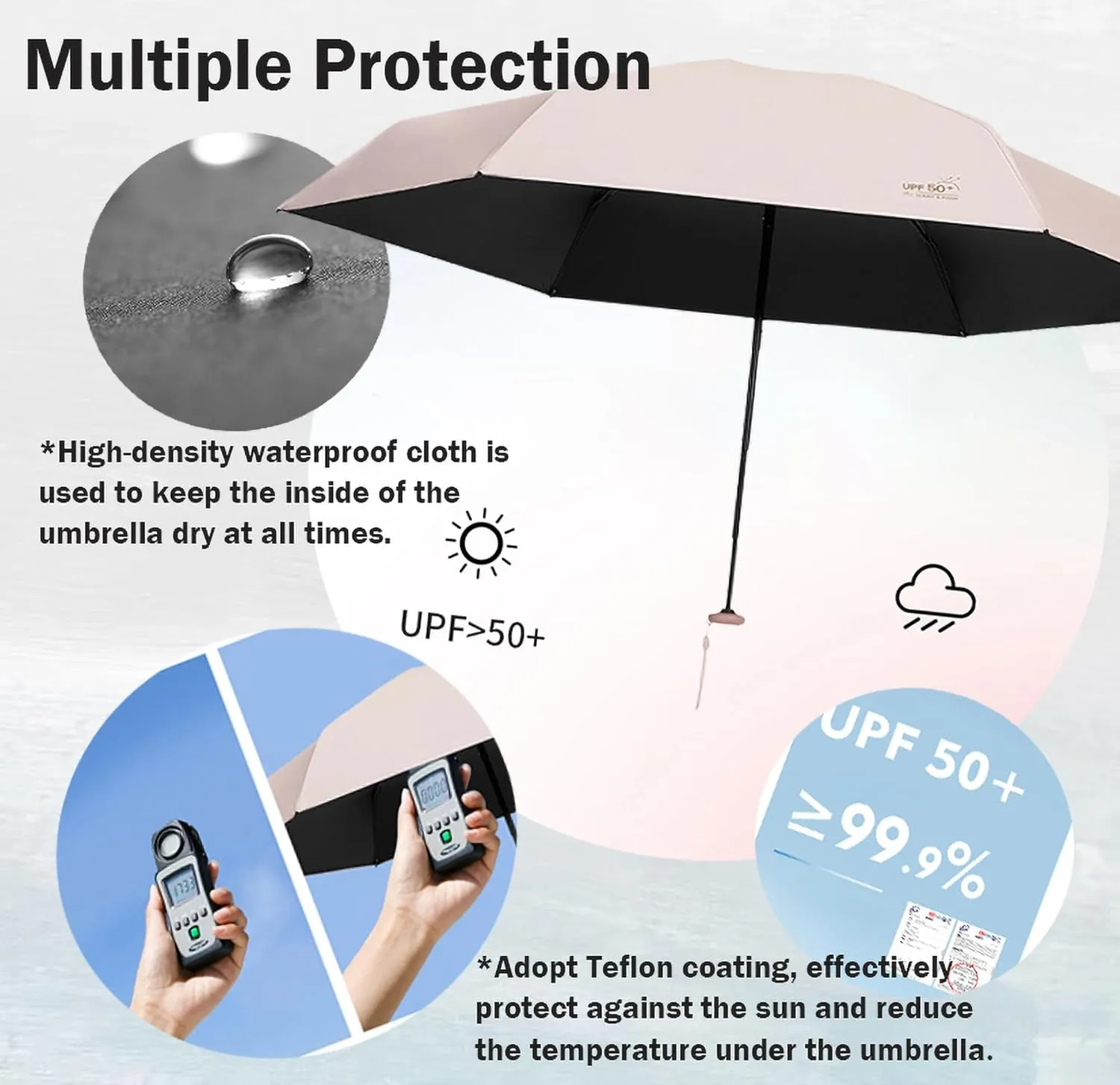 Mini Sun Travel UV Umbrella Anti UPF 50 Protection 99.9% Micro handle Coating Layer Fabric Compact/Lightweight Small Portable Backpack/Folding Purse Pocket Umbrella Rain/Blocking/Men Women Kids