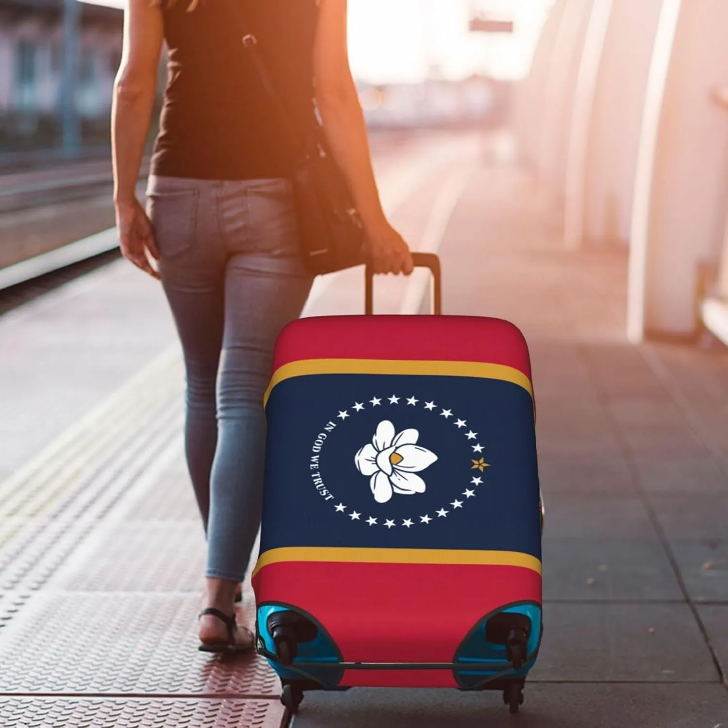 Mississippi State Flag Print Washable Suitcase Cover Protective Luggage Cover Anti Scratch Travel Gear Protector