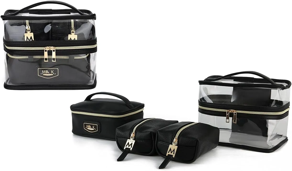 MKF 4PCS Stylish Cosmetic Bag Portable Makeup Travel Organizer Case Black