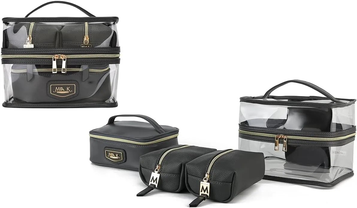MKF 4PCS Stylish Cosmetic Bag Portable Makeup Travel Organizer Case Charcoal Gray