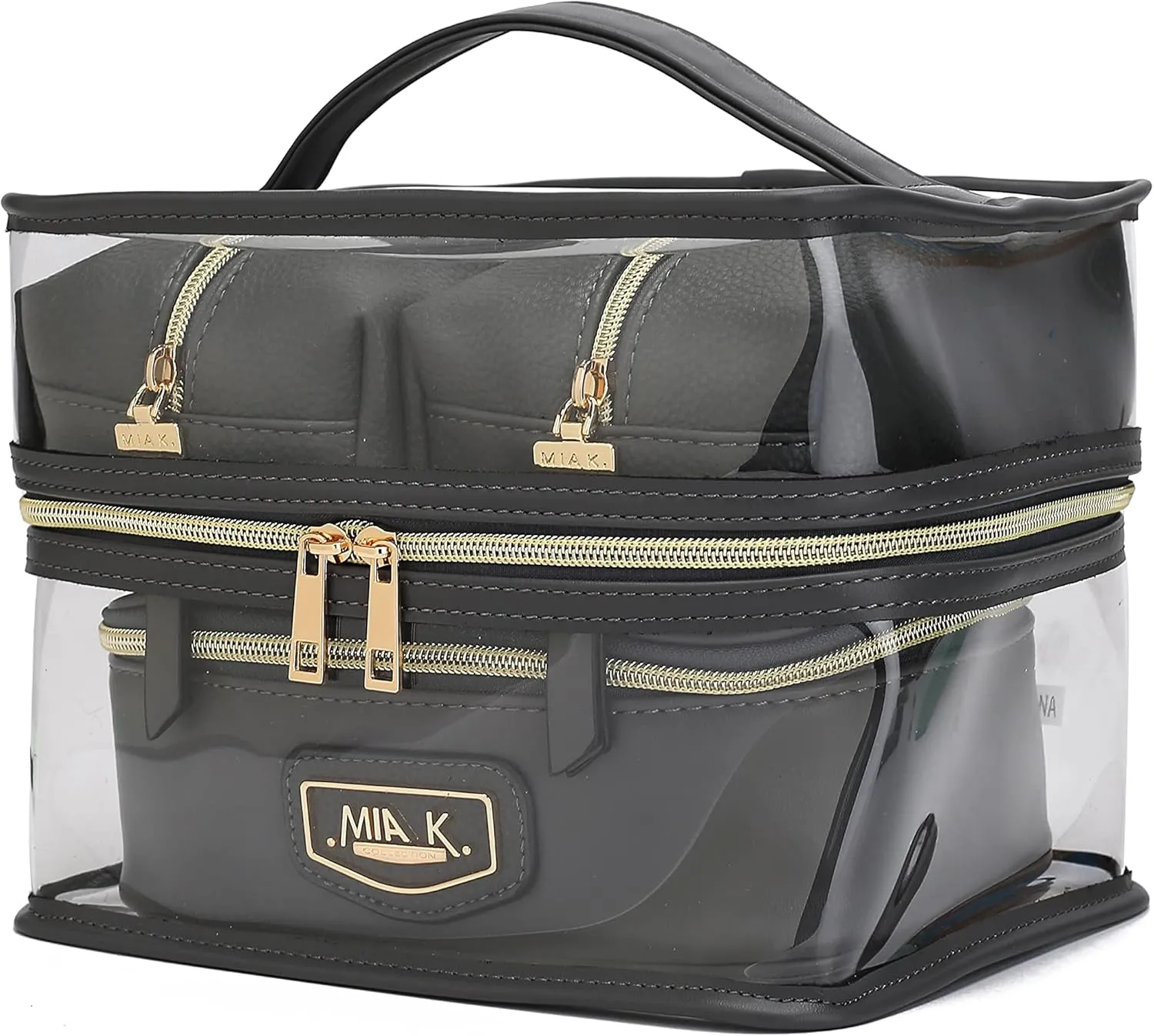 MKF 4PCS Stylish Cosmetic Bag Portable Makeup Travel Organizer Case Charcoal Gray