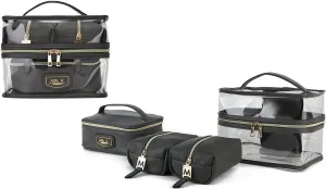 MKF 4PCS Stylish Cosmetic Bag Portable Makeup Travel Organizer Case Charcoal Gray