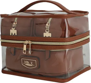 MKF 4PCS Stylish Cosmetic Bag Portable Makeup Travel Organizer Case Cognac