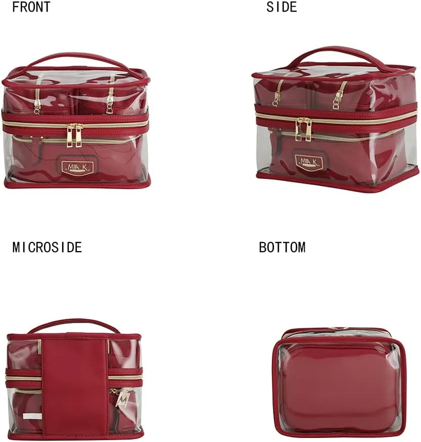 MKF 4PCS Stylish Cosmetic Bag Portable Makeup Travel Organizer Case Cognac