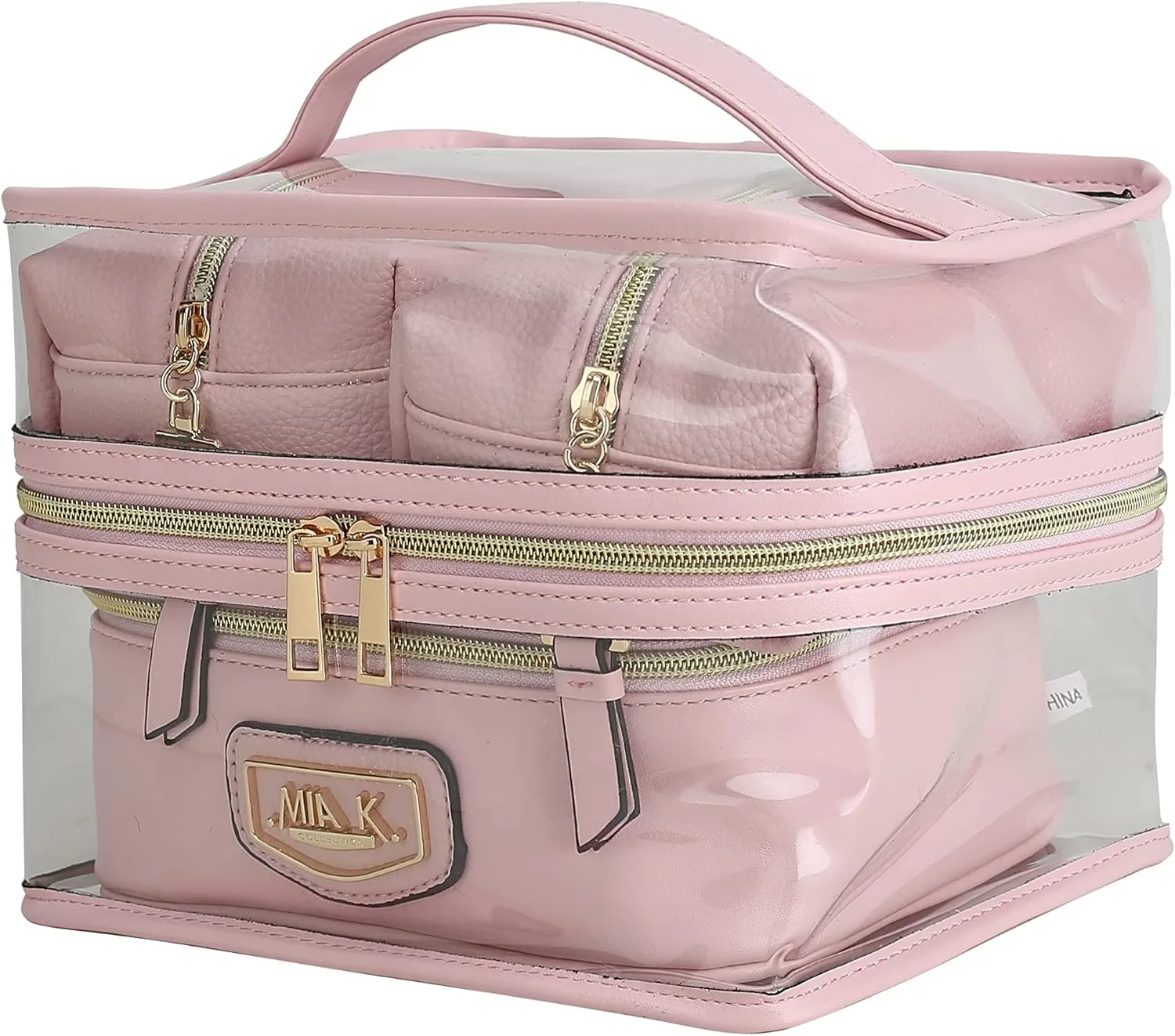 MKF 4PCS Stylish Cosmetic Bag Portable Makeup Travel Organizer Case Pink