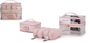 MKF 4PCS Stylish Cosmetic Bag Portable Makeup Travel Organizer Case Pink