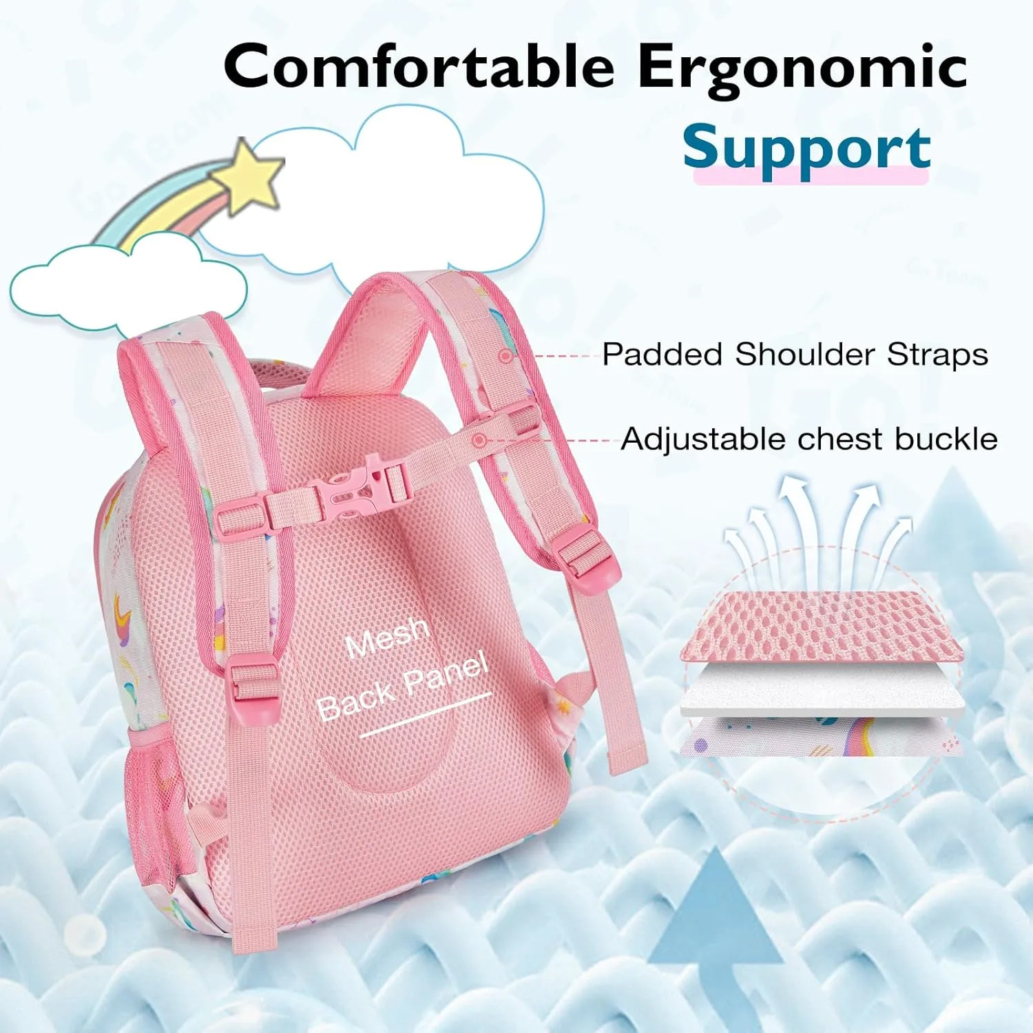 mommore Toddler Backpack, Unicorn Backpack for Girls Age 2-4 Preschool Backpack Daycare Backpack with Chest Strap Water Resistant, pink
