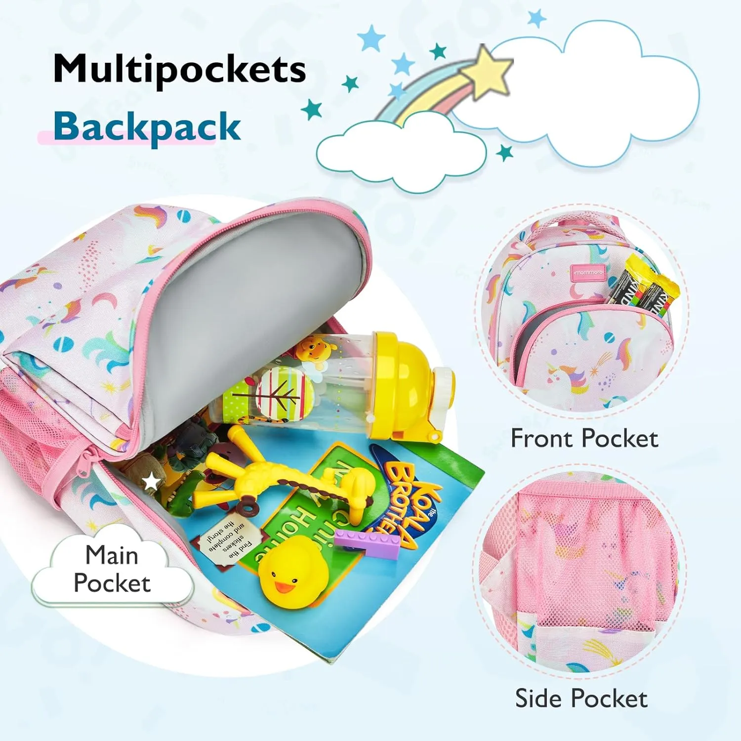 mommore Toddler Backpack, Unicorn Backpack for Girls Age 2-4 Preschool Backpack Daycare Backpack with Chest Strap Water Resistant, pink