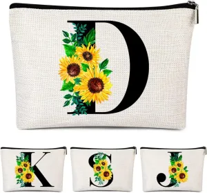 Monogrammed Makeup Bag for Women, Small Personalized Cosmetic Make Up Toiletry Pouch for Purse with Trendy Aesthetic Design, Ideal Travel Period Gift for Friends Bridesmaids