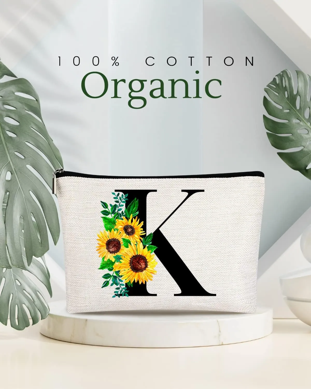 Monogrammed Makeup Bag for Women, Small Personalized Cosmetic Make Up Toiletry Pouch for Purse with Trendy Aesthetic Design, Ideal Travel Period Gift for Friends Bridesmaids