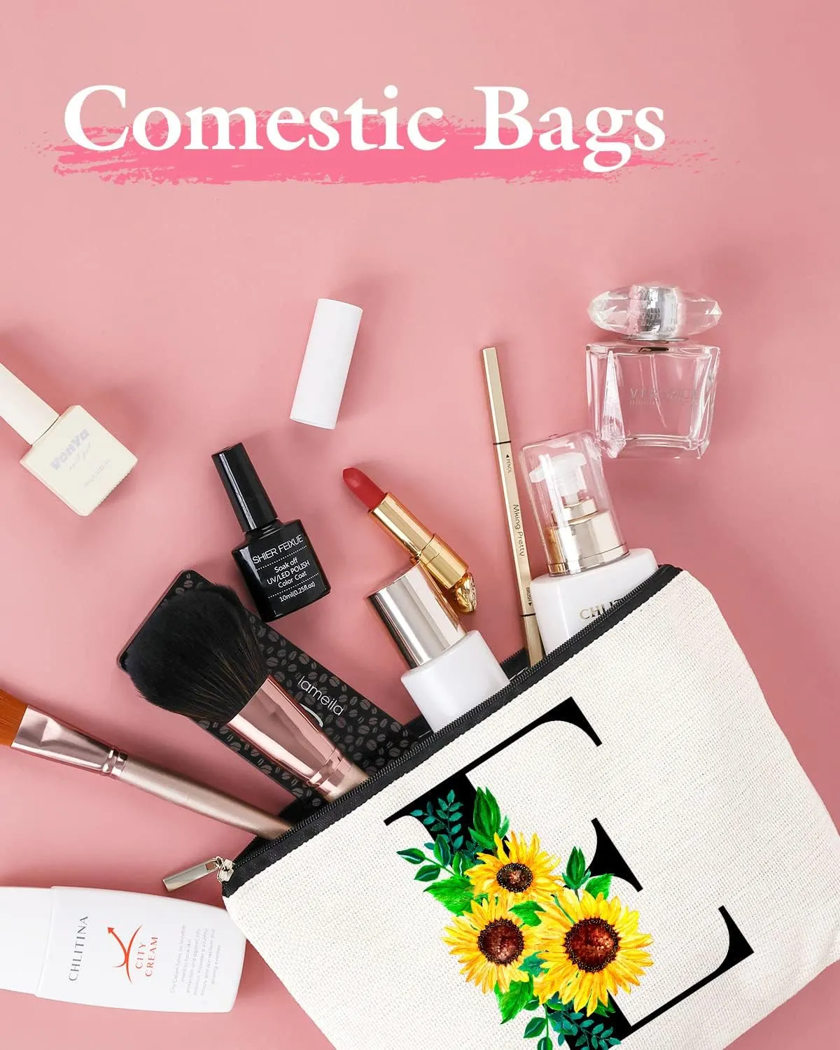 Monogrammed Makeup Bag for Women, Small Personalized Cosmetic Make Up Toiletry Pouch for Purse with Trendy Aesthetic Design, Ideal Travel Period Gift for Friends Bridesmaids