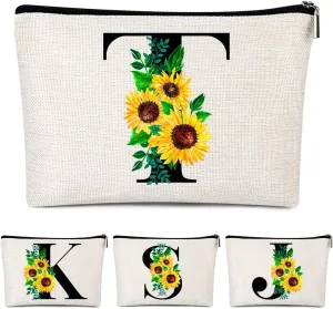 Monogrammed Makeup Bag for Women, Small Personalized Cosmetic Make Up Toiletry Pouch for Purse with Trendy Aesthetic Design, Ideal Travel Period Gift for Friends Bridesmaids