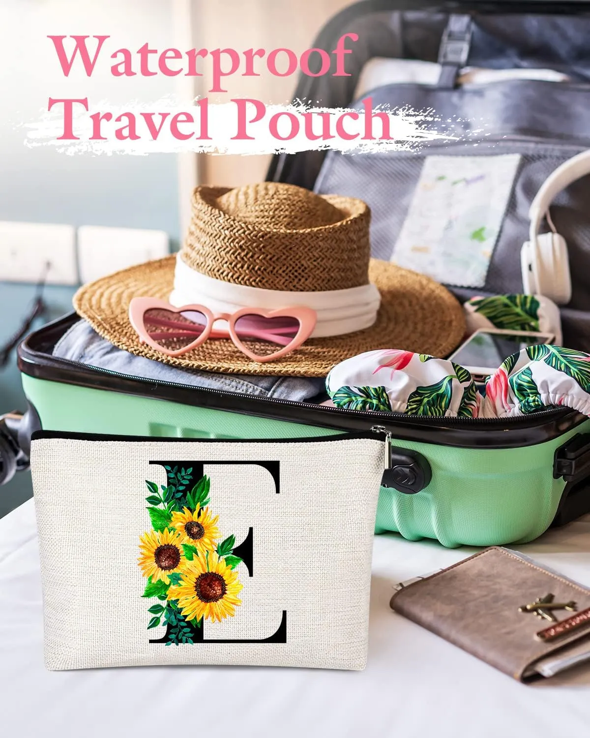 Monogrammed Makeup Bag for Women, Small Personalized Cosmetic Make Up Toiletry Pouch for Purse with Trendy Aesthetic Design, Ideal Travel Period Gift for Friends Bridesmaids