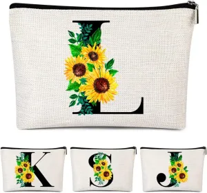 Monogrammed Makeup Bag for Women, Small Personalized Cosmetic Make Up Toiletry Pouch for Purse with Trendy Aesthetic Design, Ideal Travel Period Gift for Friends Bridesmaids