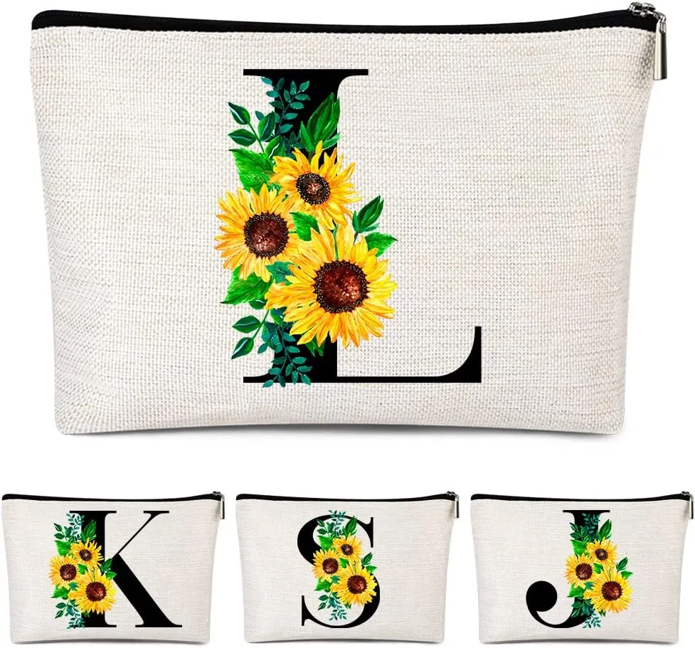 Monogrammed Makeup Bag for Women, Small Personalized Cosmetic Make Up Toiletry Pouch for Purse with Trendy Aesthetic Design, Ideal Travel Period Gift for Friends Bridesmaids