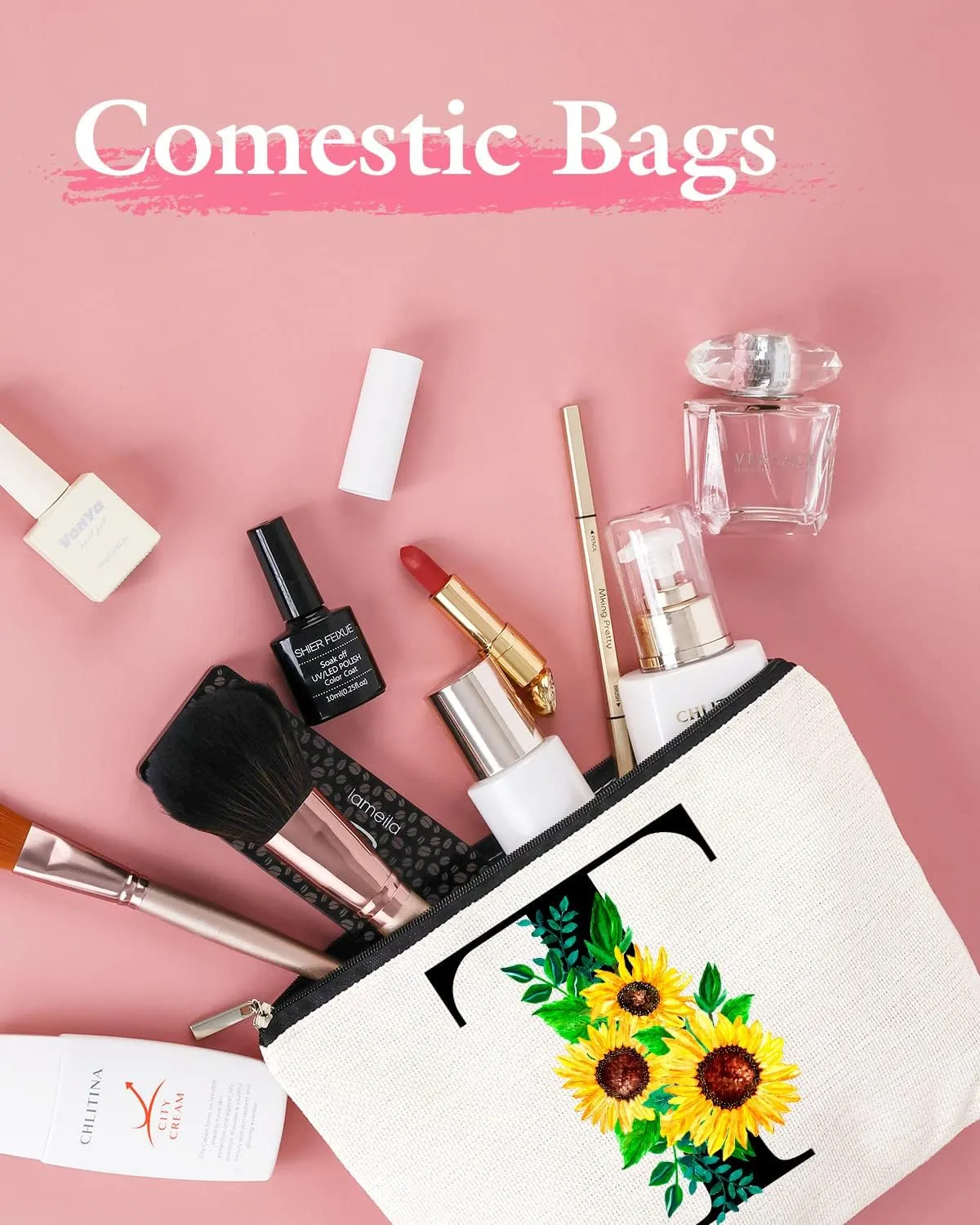 Monogrammed Makeup Bag for Women, Small Personalized Cosmetic Make Up Toiletry Pouch for Purse with Trendy Aesthetic Design, Ideal Travel Period Gift for Friends Bridesmaids