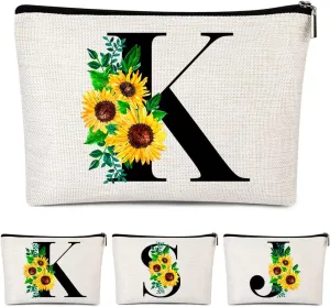 Monogrammed Makeup Bag for Women, Small Personalized Cosmetic Make Up Toiletry Pouch for Purse with Trendy Aesthetic Design, Ideal Travel Period Gift for Friends Bridesmaids