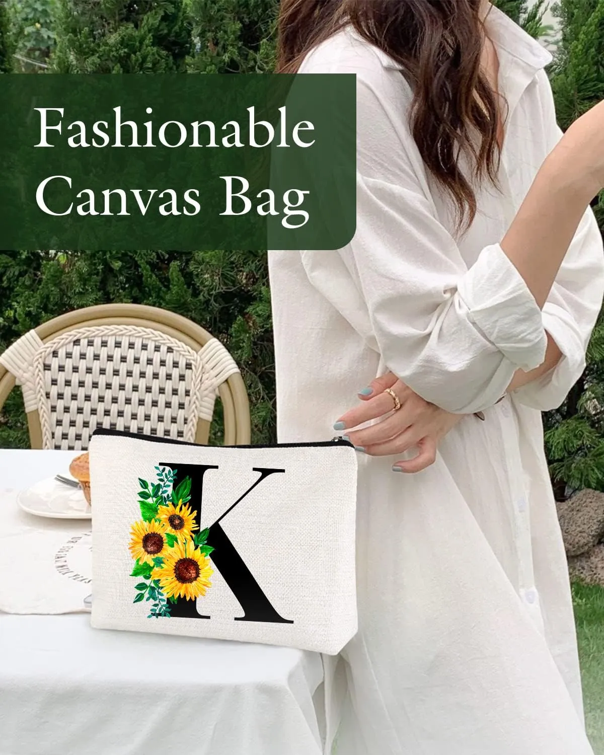 Monogrammed Makeup Bag for Women, Small Personalized Cosmetic Make Up Toiletry Pouch for Purse with Trendy Aesthetic Design, Ideal Travel Period Gift for Friends Bridesmaids