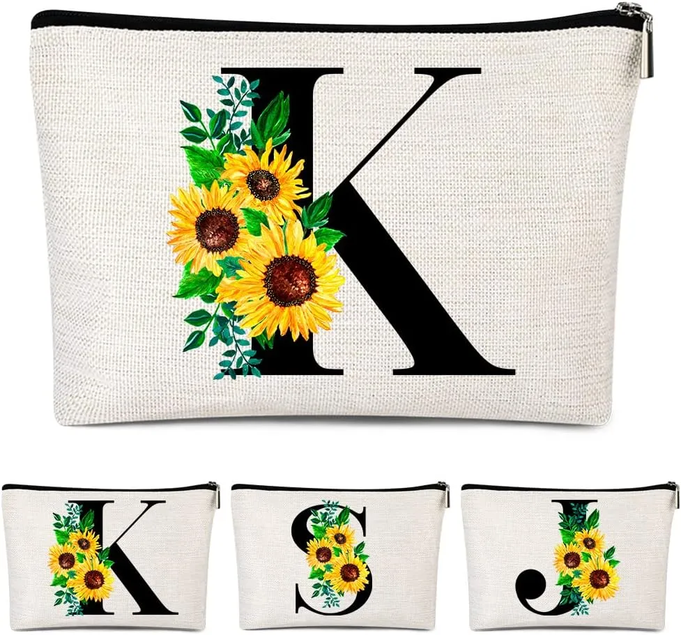 Monogrammed Makeup Bag for Women, Small Personalized Cosmetic Make Up Toiletry Pouch for Purse with Trendy Aesthetic Design, Ideal Travel Period Gift for Friends Bridesmaids