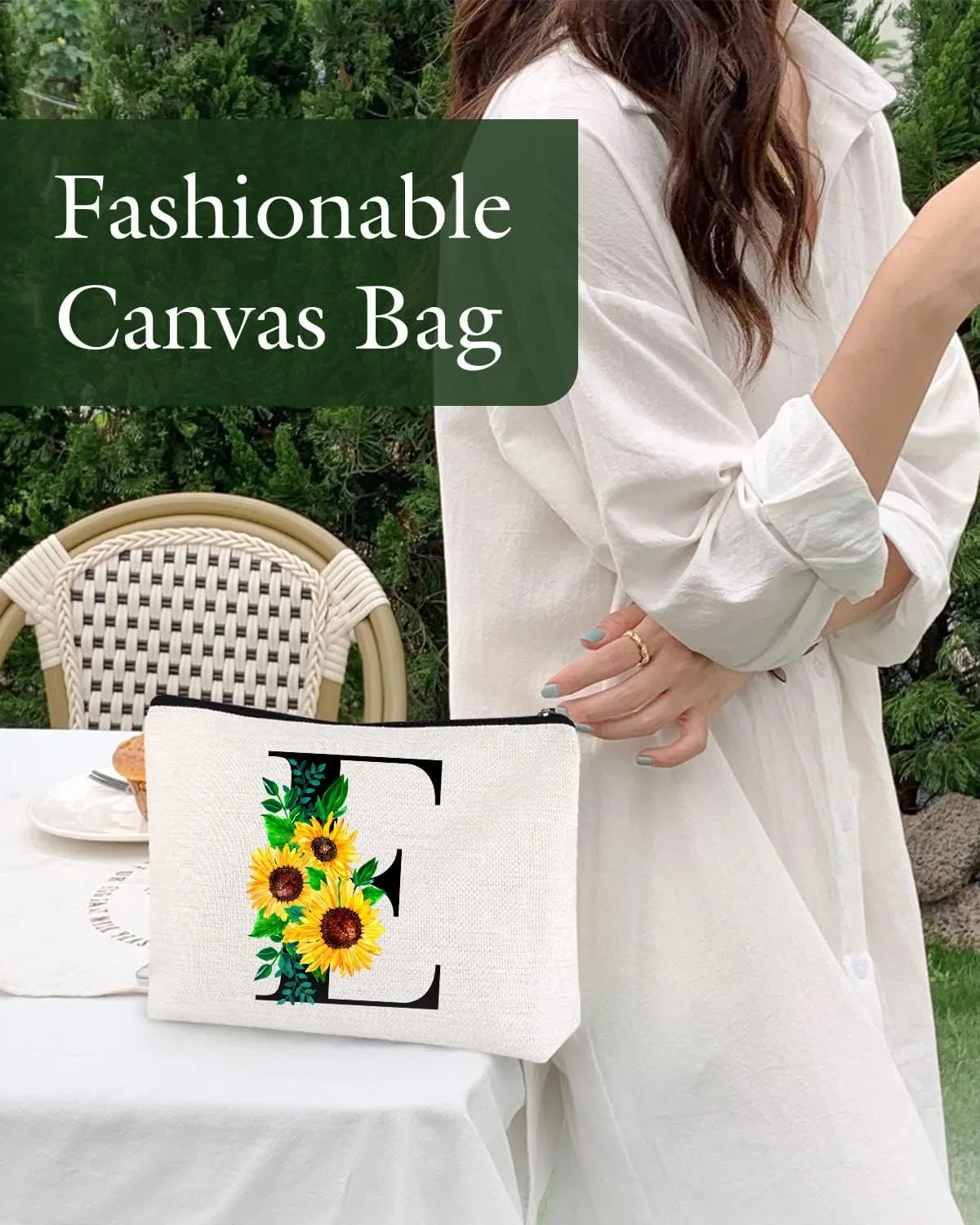 Monogrammed Makeup Bag for Women, Small Personalized Cosmetic Make Up Toiletry Pouch for Purse with Trendy Aesthetic Design, Ideal Travel Period Gift for Friends Bridesmaids