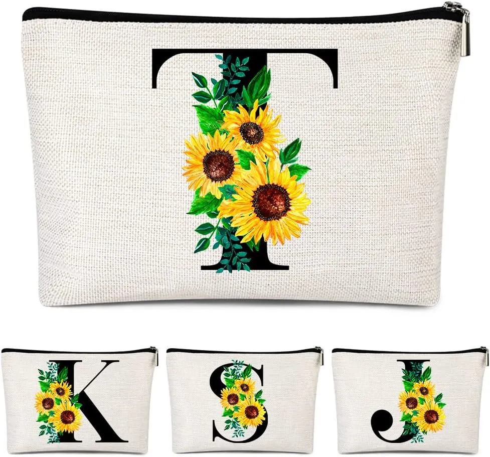 Monogrammed Makeup Bag for Women, Small Personalized Cosmetic Make Up Toiletry Pouch for Purse with Trendy Aesthetic Design, Ideal Travel Period Gift for Friends Bridesmaids