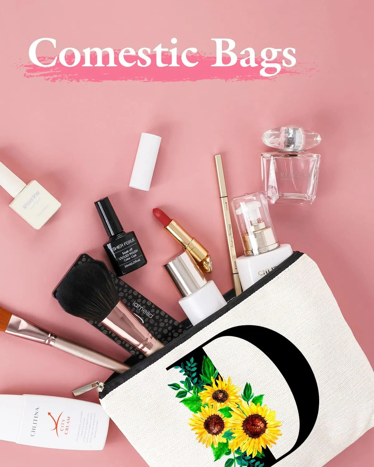 Monogrammed Makeup Bag for Women, Small Personalized Cosmetic Make Up Toiletry Pouch for Purse with Trendy Aesthetic Design, Ideal Travel Period Gift for Friends Bridesmaids