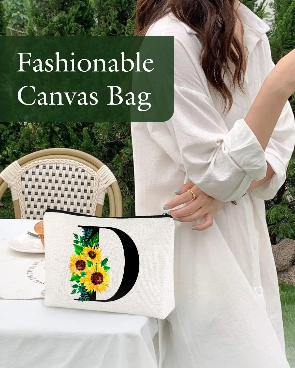 Monogrammed Makeup Bag for Women, Small Personalized Cosmetic Make Up Toiletry Pouch for Purse with Trendy Aesthetic Design, Ideal Travel Period Gift for Friends Bridesmaids