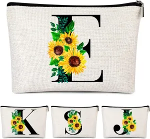 Monogrammed Makeup Bag for Women, Small Personalized Cosmetic Make Up Toiletry Pouch for Purse with Trendy Aesthetic Design, Ideal Travel Period Gift for Friends Bridesmaids