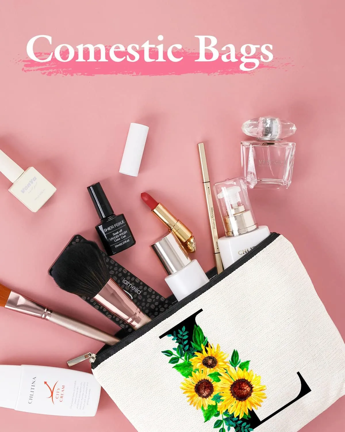 Monogrammed Makeup Bag for Women, Small Personalized Cosmetic Make Up Toiletry Pouch for Purse with Trendy Aesthetic Design, Ideal Travel Period Gift for Friends Bridesmaids