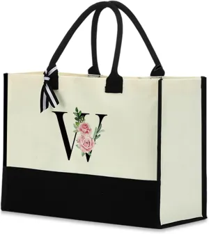 Monogrammed Tote Bags Floral Letter Initial Bag Personalized Beach Bag Monogrammed Gifts for Women Bridesmaids Wedding