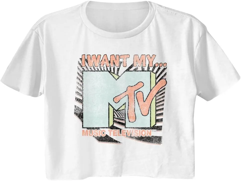 MTV T Shirt I Want My MTV Ladies Short Sleeve Crop Top T Shirts Vintage Style Graphic Tees Womens Summer Tops