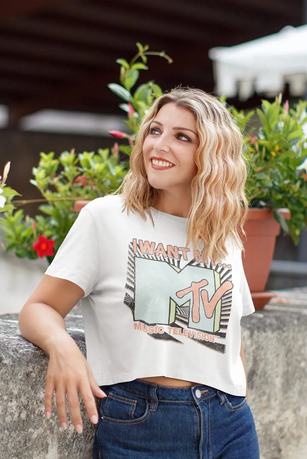 MTV T Shirt I Want My MTV Ladies Short Sleeve Crop Top T Shirts Vintage Style Graphic Tees Womens Summer Tops