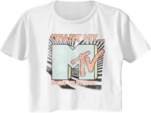 MTV T Shirt I Want My MTV Ladies Short Sleeve Crop Top T Shirts Vintage Style Graphic Tees Womens Summer Tops
