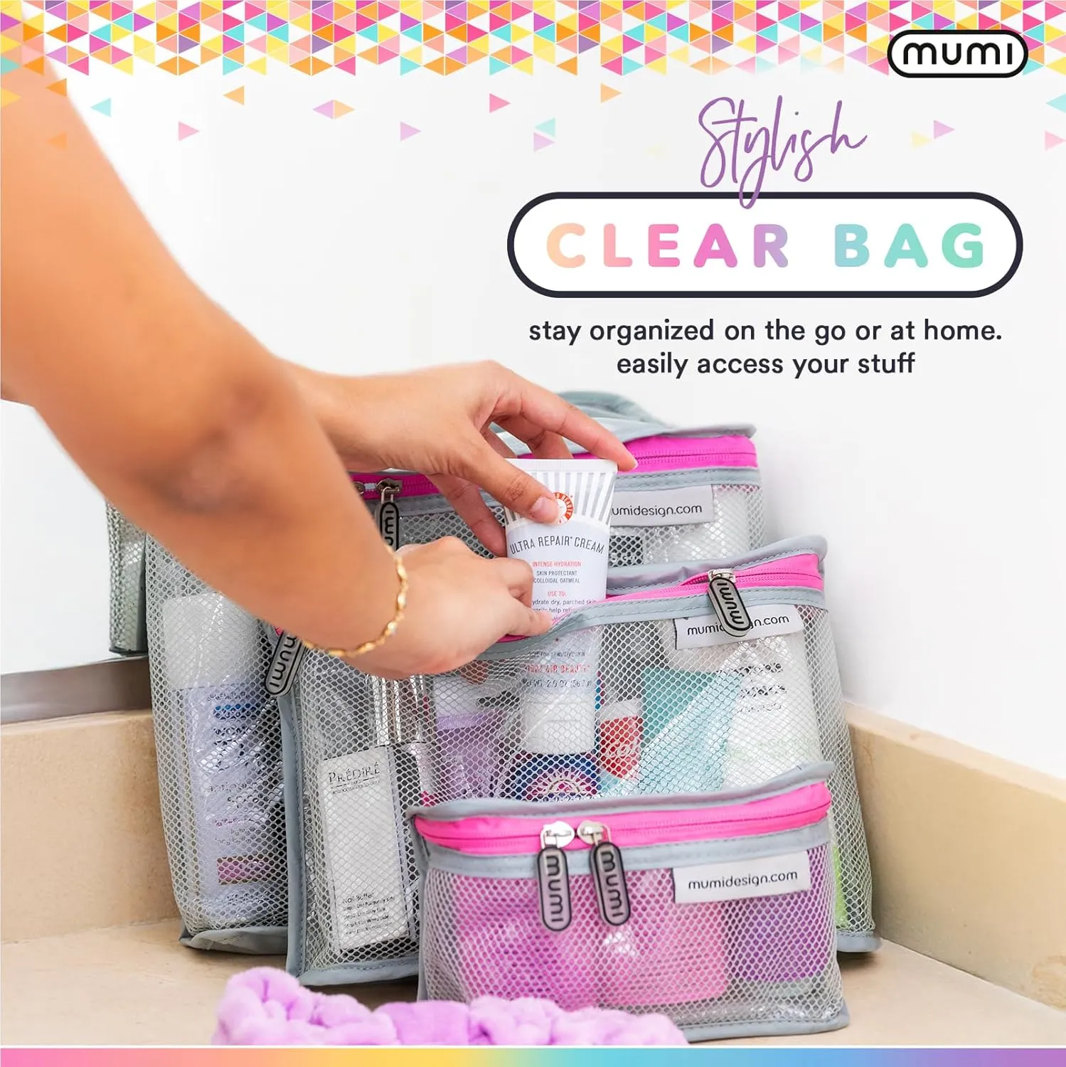 MUMI Travel Toiletry Bag Set of 3  Clear TSA Approved Toiletry Bags for Women  Reusable Water-Resistant Makeup Organizer Pouches for Skincare, Cosmetics, Travel Accessories, Airport Packing - Aqua