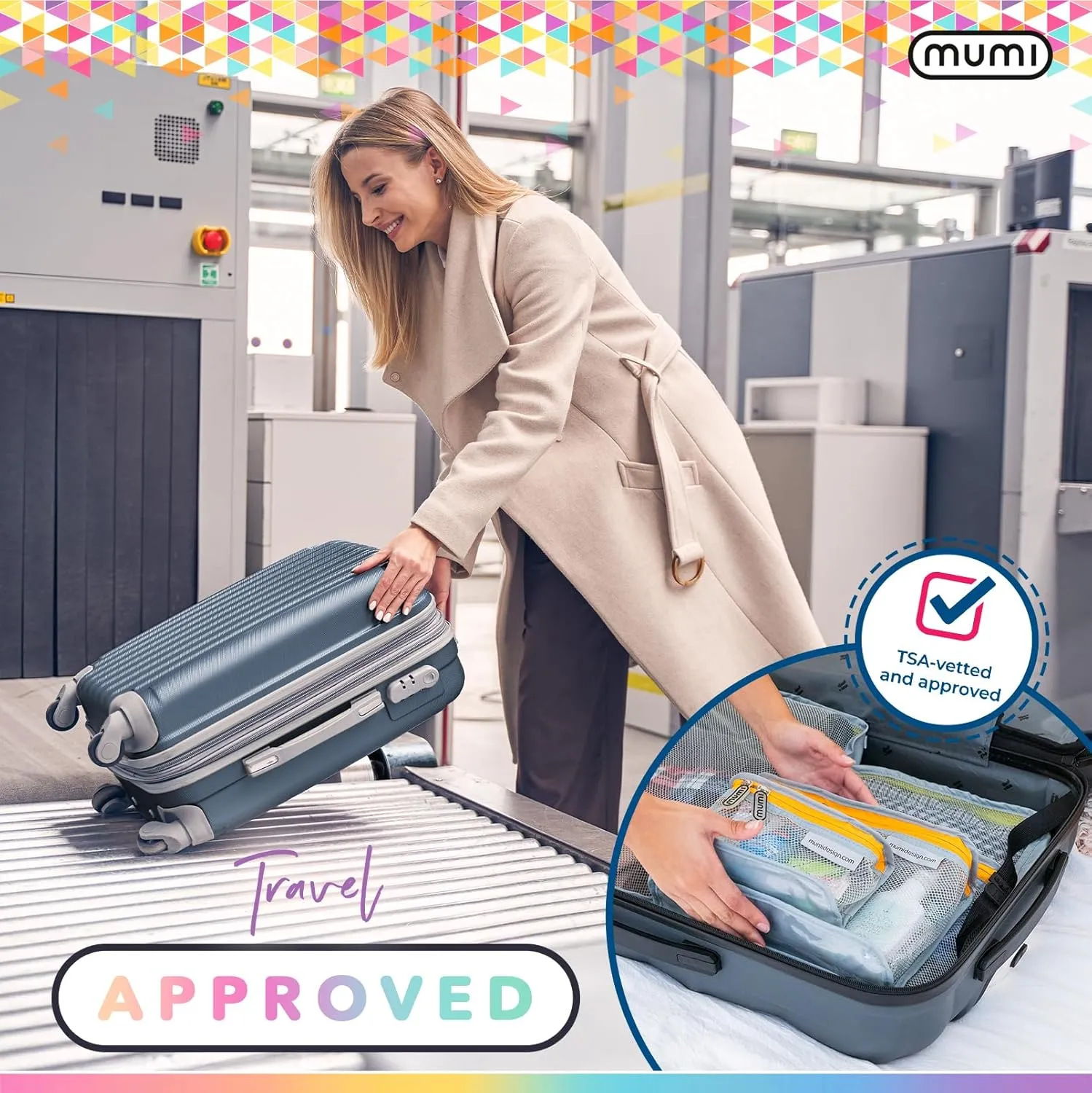 MUMI Travel Toiletry Bag Set of 3  Clear TSA Approved Toiletry Bags for Women  Reusable Water-Resistant Makeup Organizer Pouches for Skincare, Cosmetics, Travel Accessories, Airport Packing - Aqua
