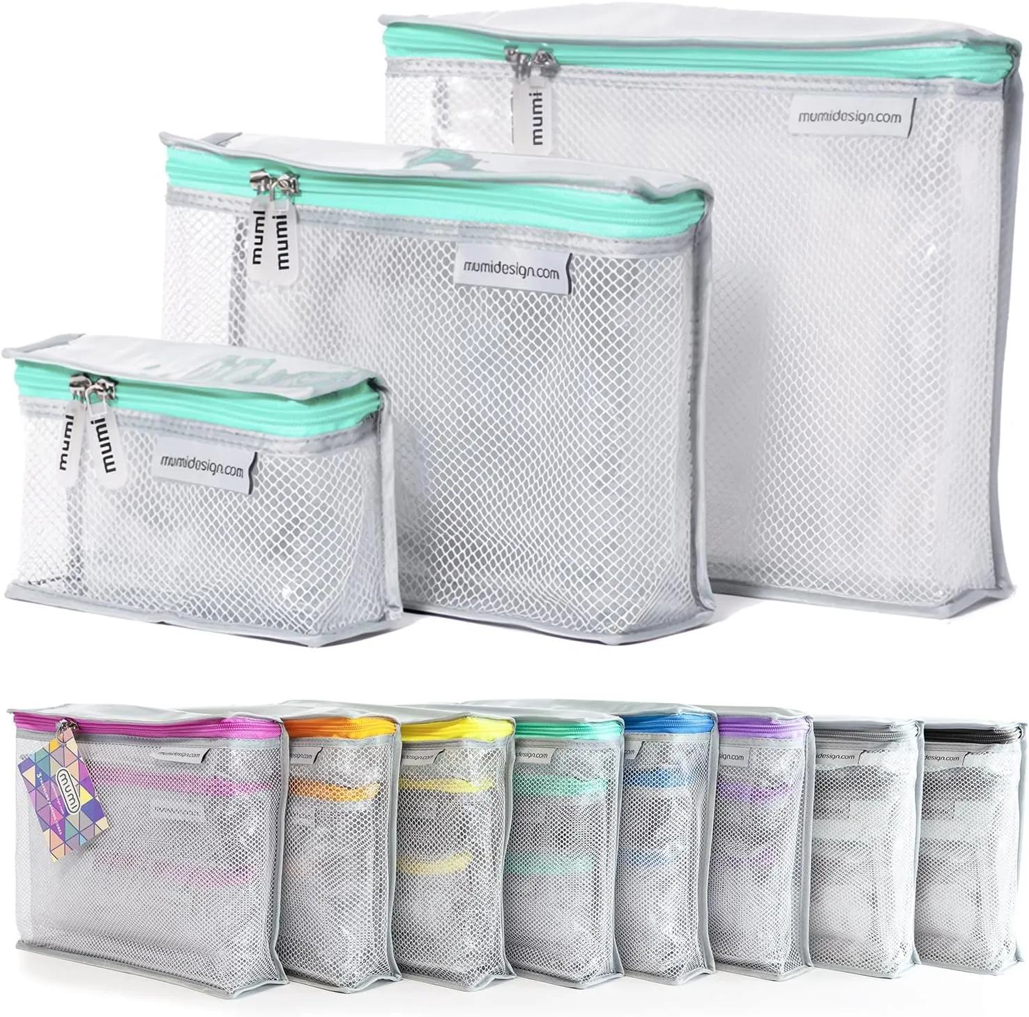 MUMI Travel Toiletry Bag Set of 3  Clear TSA Approved Toiletry Bags for Women  Reusable Water-Resistant Makeup Organizer Pouches for Skincare, Cosmetics, Travel Accessories, Airport Packing - Aqua