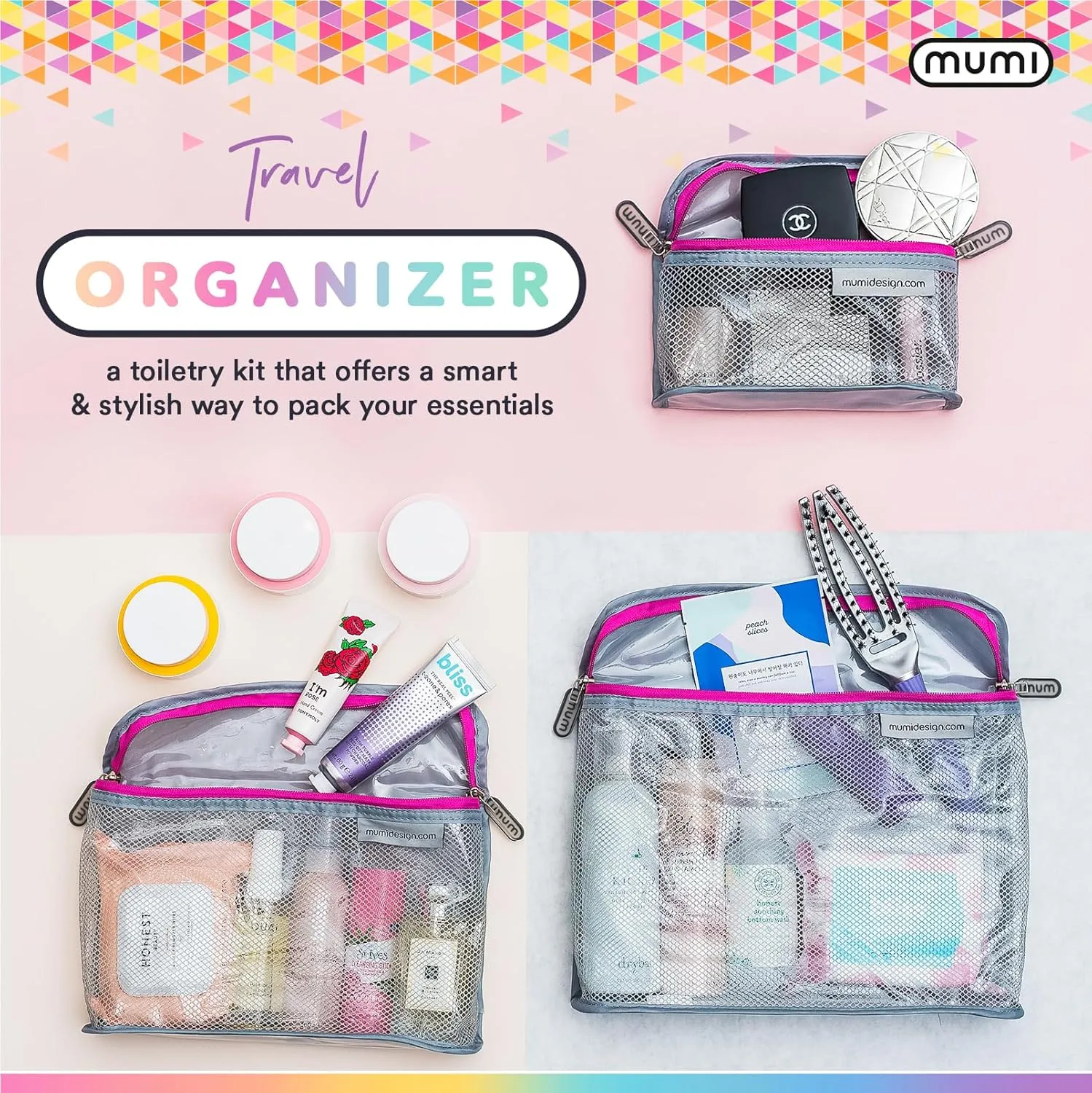MUMI Travel Toiletry Bag Set of 3  Clear TSA Approved Toiletry Bags for Women  Reusable Water-Resistant Makeup Organizer Pouches for Skincare, Cosmetics, Travel Accessories, Airport Packing - Aqua