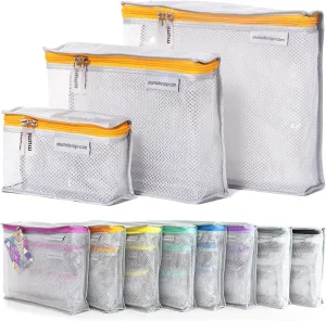 MUMI Travel Toiletry Bag Set of 3  Clear TSA Approved Toiletry Bags for Women  Reusable Water-Resistant Makeup Organizer Pouches for Skincare, Cosmetics, Travel Accessories, Airport Packing - Orange