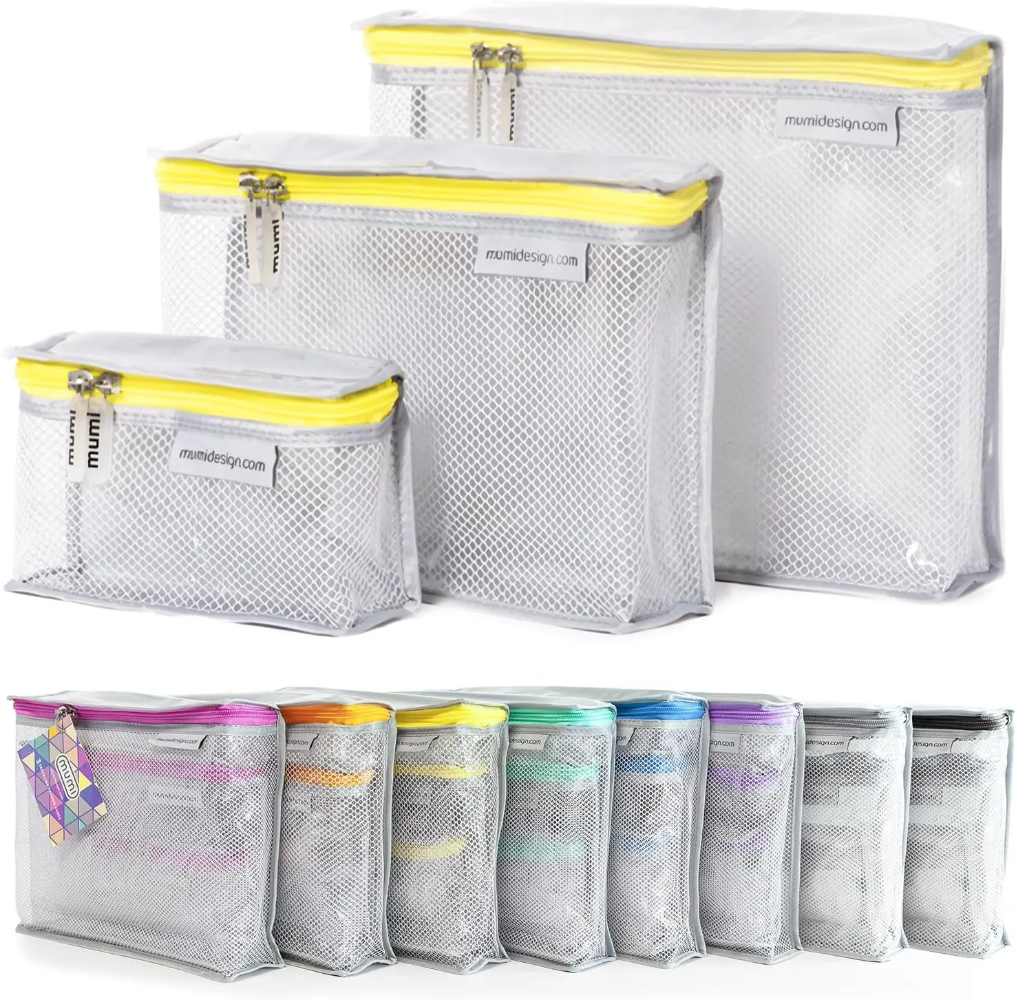 MUMI Travel Toiletry Bag Set of 3  Clear TSA Approved Toiletry Bags for Women  Reusable Water-Resistant Makeup Organizer Pouches for Skincare, Cosmetics, Travel Accessories, Airport Packing - Yellow