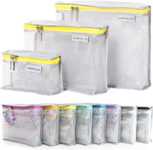MUMI Travel Toiletry Bag Set of 3  Clear TSA Approved Toiletry Bags for Women  Reusable Water-Resistant Makeup Organizer Pouches for Skincare, Cosmetics, Travel Accessories, Airport Packing - Yellow